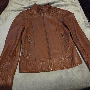 Brown leather zip jacket